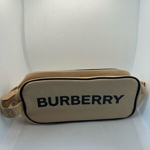 Burberry Pouch Travel Dopp kit shaving Bag Train case LOGO Tan Beige Large New